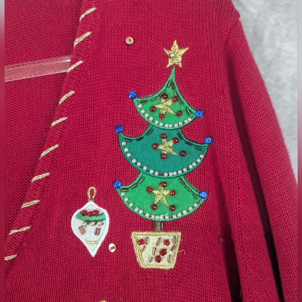 Tiara International Christmas Collection Size XL Beaded/Sequin Cardigan Sweater - Picture 7 of 16